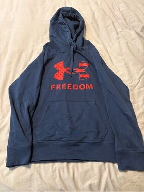 Under Armour Navy Blue Hoodie with Red Logo